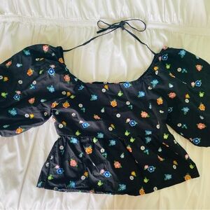 Floral Black Top